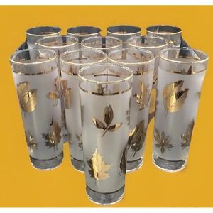 Vtg Libbey Golden Foliage Highball Glasses -‎ Set  Of 12  - MCM - 7" Tall